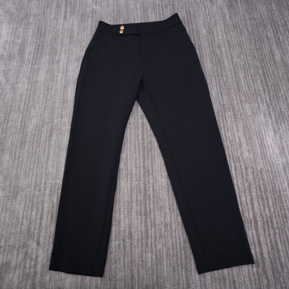 INC International Concepts Trousers Womens 6 Black Exc Gold Button Straight Leg